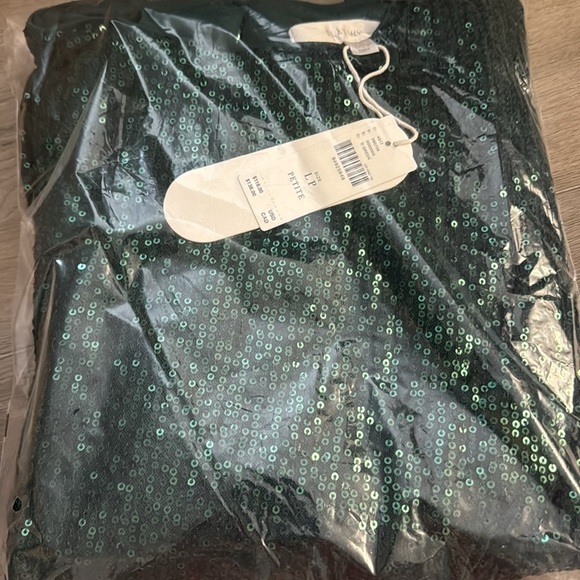 NWT! Anthropologie Dark Green Flat White Sequin Top - ALL PETITE SIZES 💎 - Picture 11 of 11